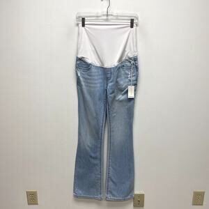 HATCH Over the Bump Maternity Flare Jeans Light Wash Stretch Distressed Size 26